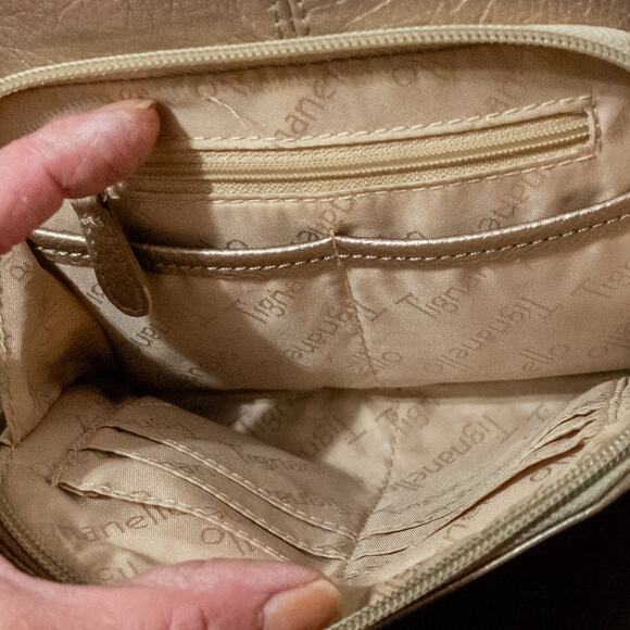 Women's Small Crossbody Bag With Organizer Metallic Gold TIGNANELLO Purse - Picture 8 of 11